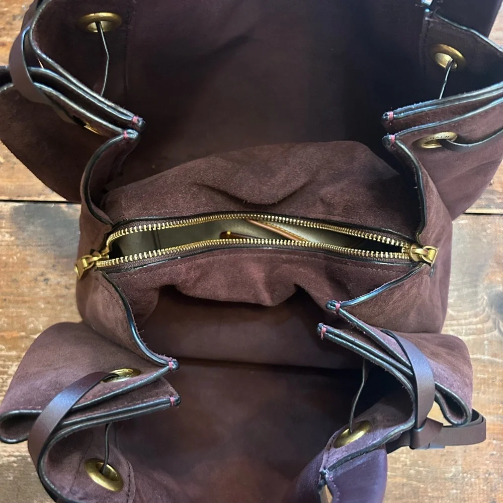 Coach Oxblood Leather and Suede Harmony Hobo Shoulder Bag with Gold Hardware